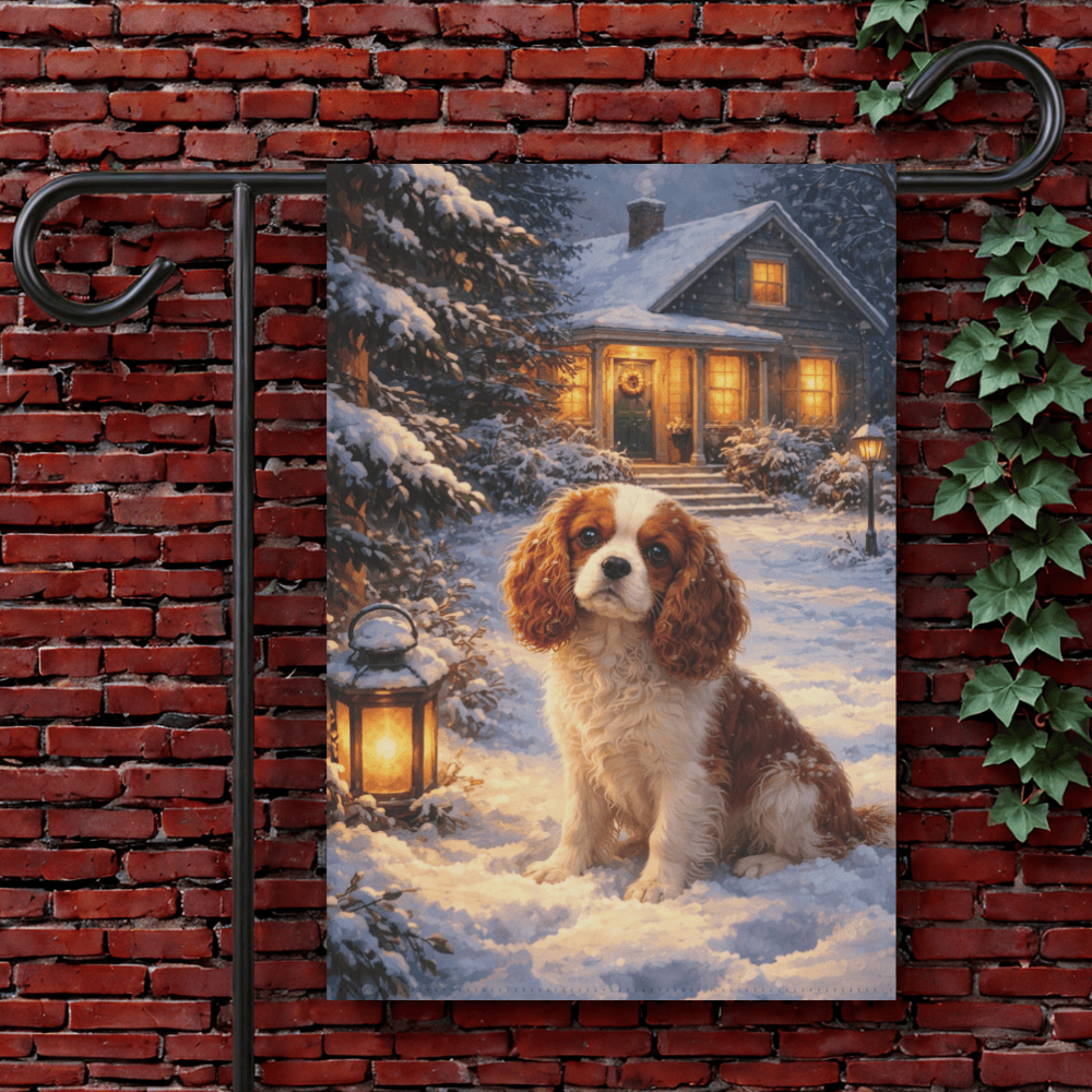 Personalized Cavalier Winter Scene Garden Flag 12'' × 18''
