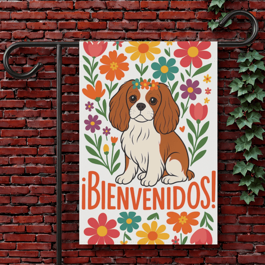 Printify Garden Flag 12'' × 18'' Blenheim King Charles Bienvenidos Garden Flag