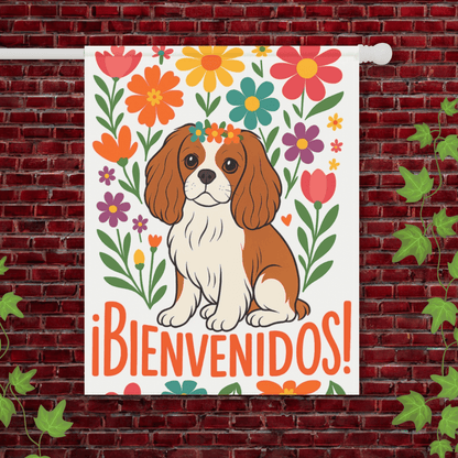 Printify Garden Flag 24.5'' × 32'' Blenheim King Charles Bienvenidos Garden Flag