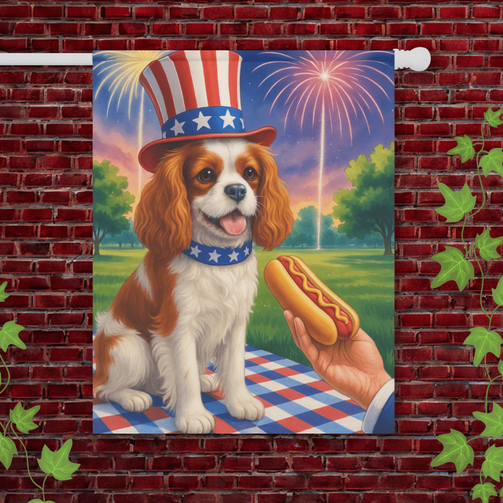 Printify Garden Flag 24.5'' × 32'' Blenheim King Charles Cavalier 4th of July Garden Flag