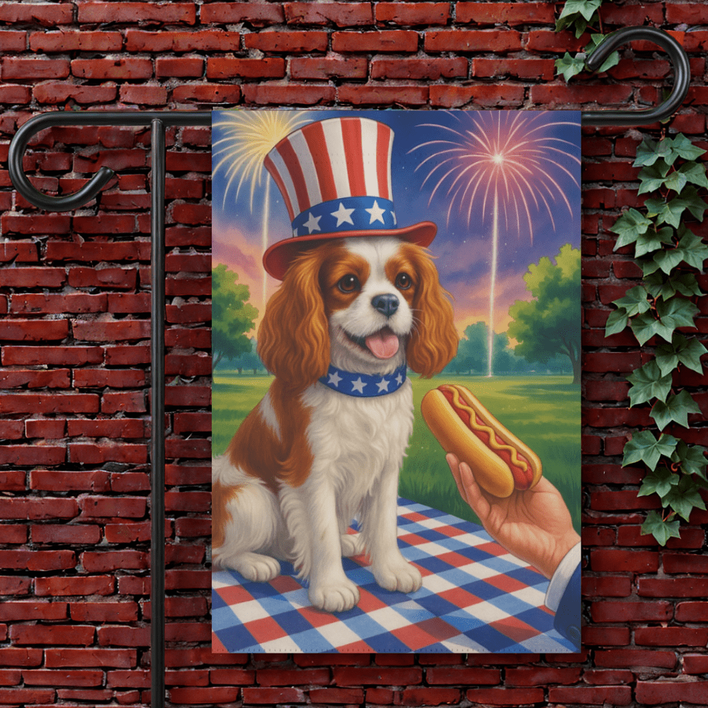 Printify Garden Flag 12'' × 18'' Blenheim King Charles Cavalier 4th of July Garden Flag