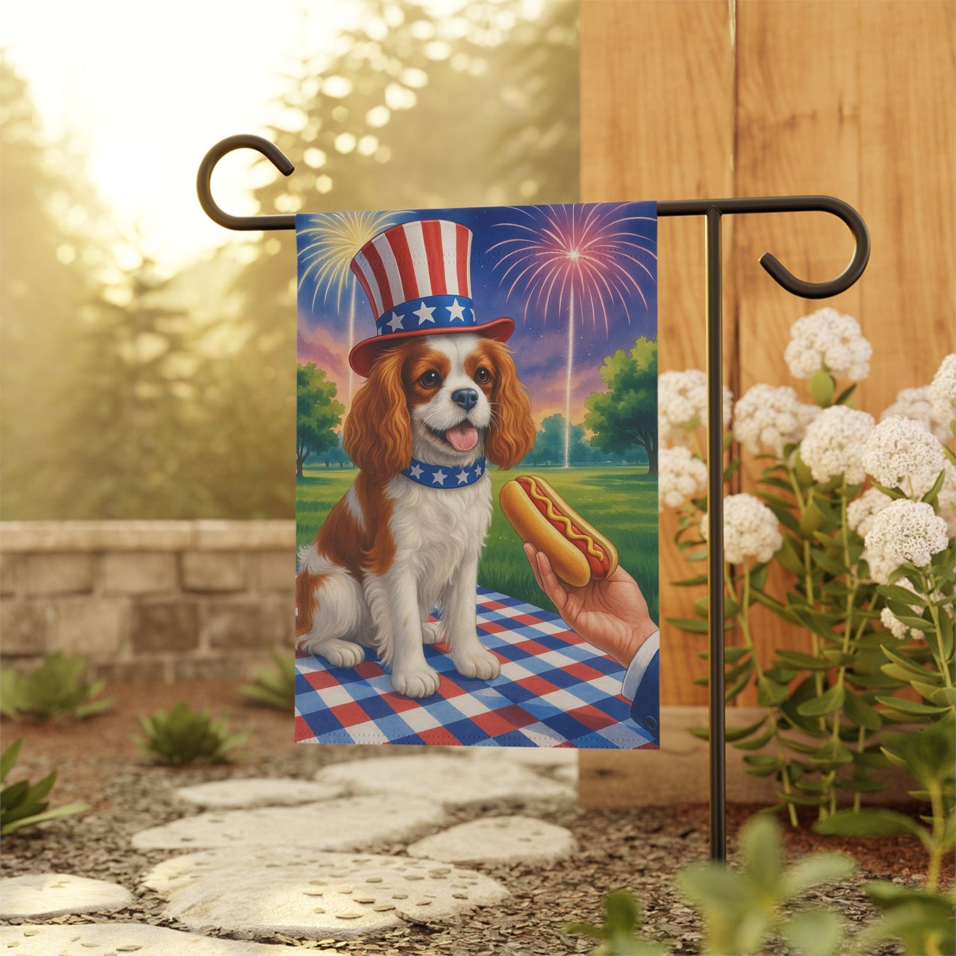 Printify Garden Flag Blenheim King Charles Cavalier 4th of July Garden Flag