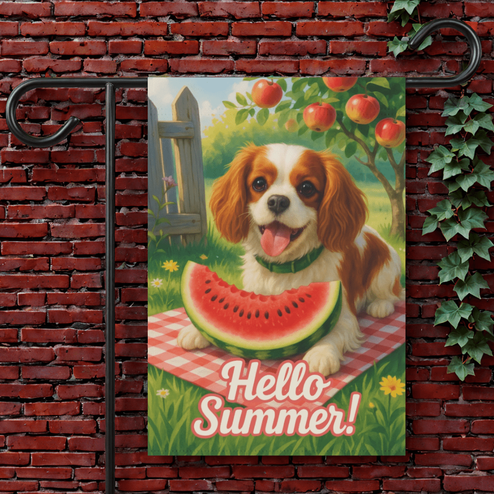 Printify Garden Flag 12'' × 18'' Blenheim King Charles Cavalier Watermelon Garden Flag