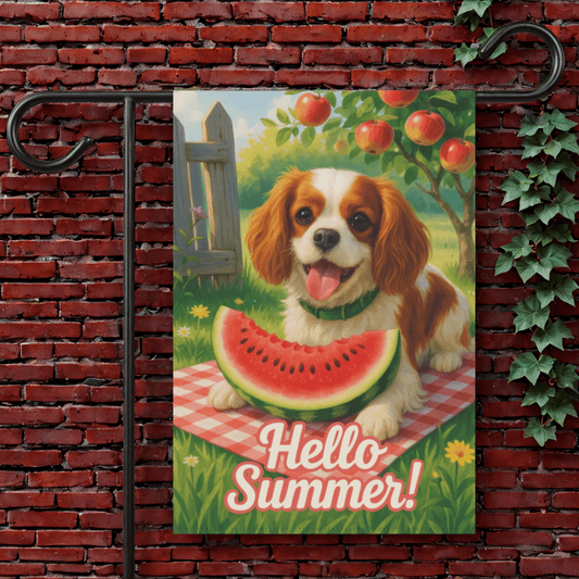 Printify Garden Flag 12'' × 18'' Blenheim King Charles Cavalier Watermelon Garden Flag