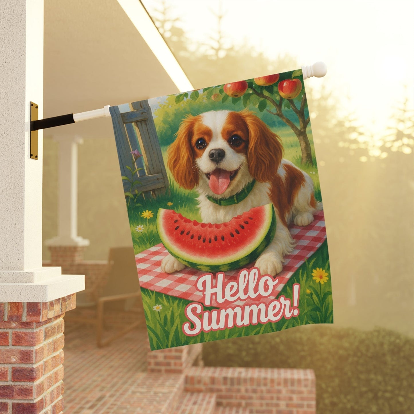 Printify Garden Flag Blenheim King Charles Cavalier Watermelon Garden Flag