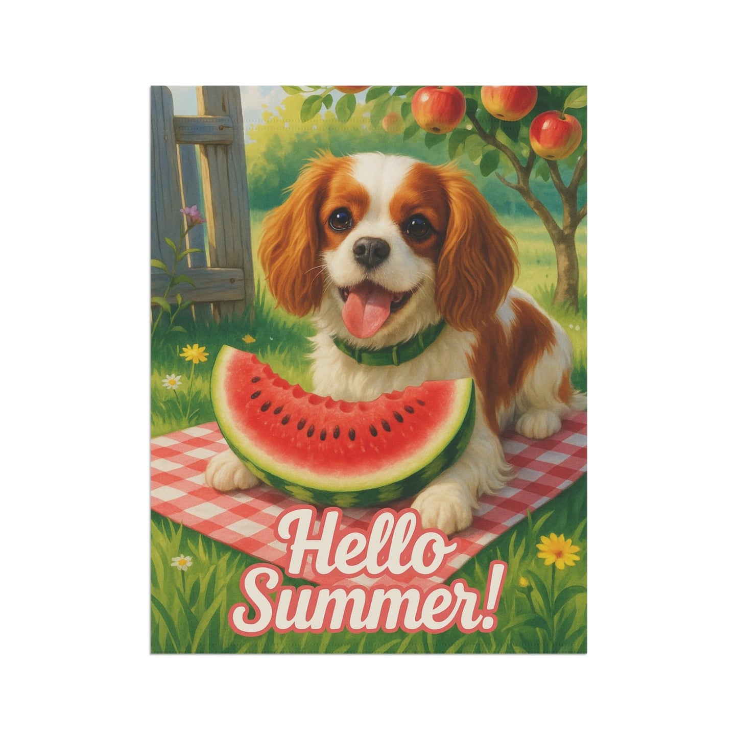 Printify Garden Flag Blenheim King Charles Cavalier Watermelon Garden Flag
