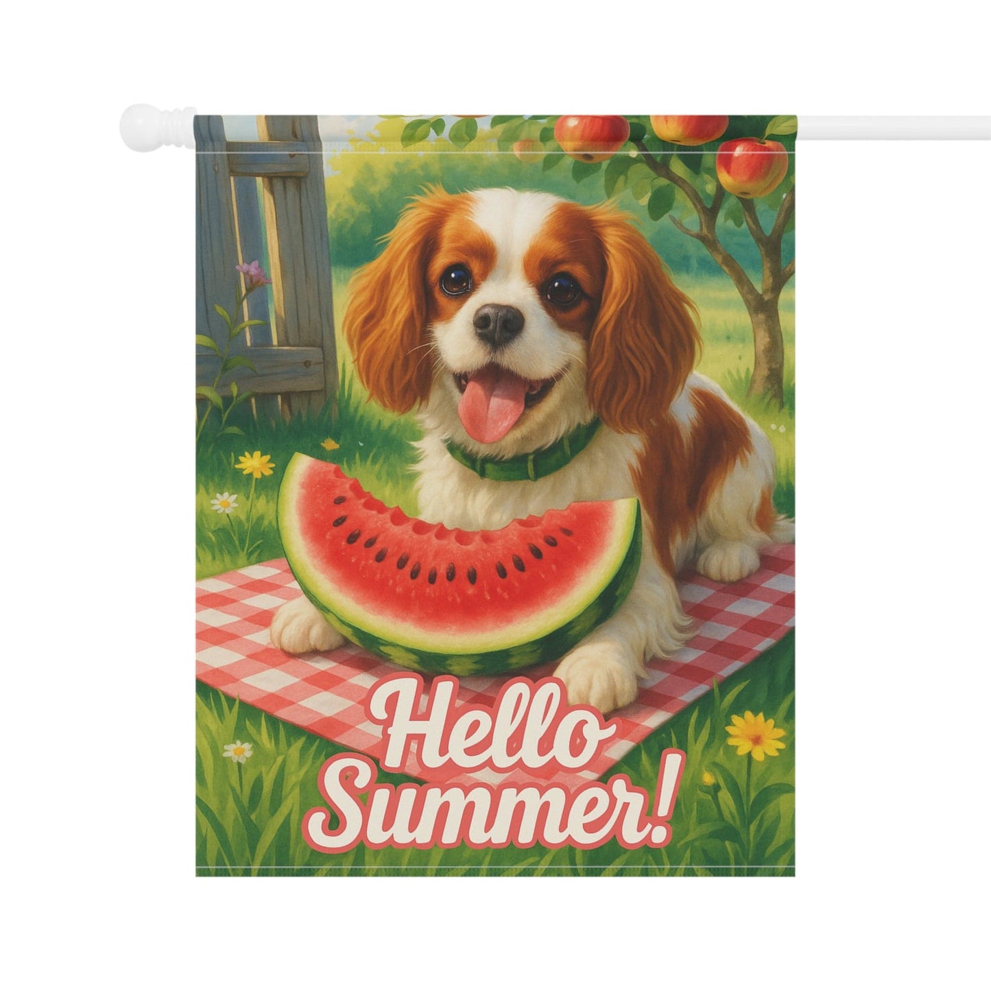 Printify Garden Flag Blenheim King Charles Cavalier Watermelon Garden Flag
