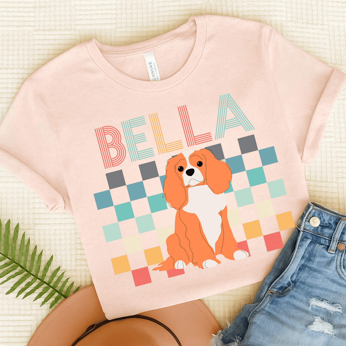 Printify T-Shirt Soft Pink / S Blenheim King Charles Checkered Tee