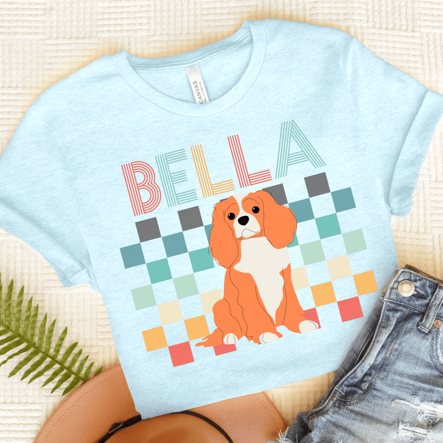 Printify T-Shirt Heather Ice Blue / S Blenheim King Charles Checkered Tee
