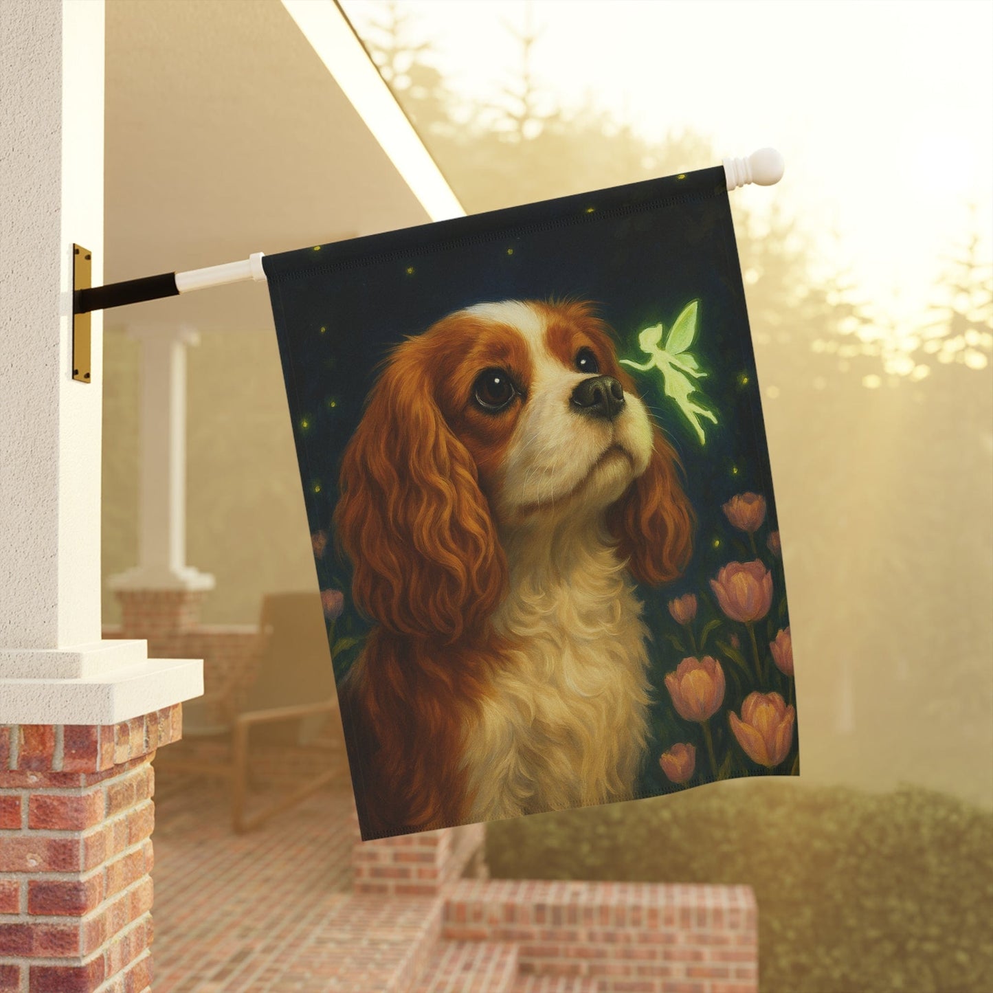 Printify Garden Flag Blenheim King Charles Fairy Garden Flag