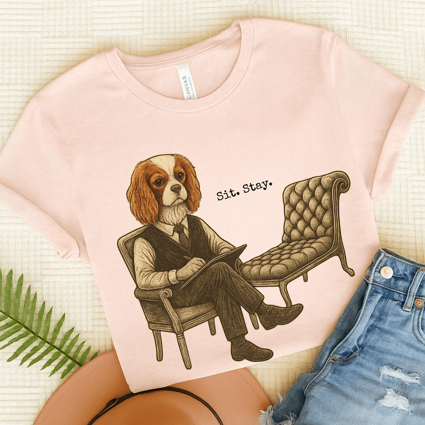 Printify T-Shirt Soft Pink / S Blenheim King Charles Sit Stay TShirt