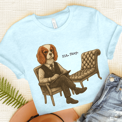 Printify T-Shirt Heather Ice Blue / S Blenheim King Charles Sit Stay TShirt