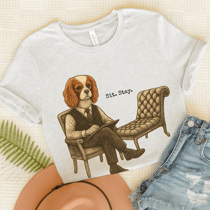 Printify T-Shirt Ash / S Blenheim King Charles Sit Stay TShirt