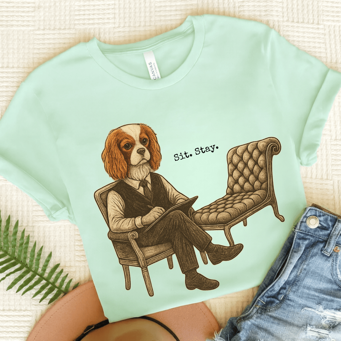 Printify T-Shirt Heather Mint / S Blenheim King Charles Sit Stay TShirt