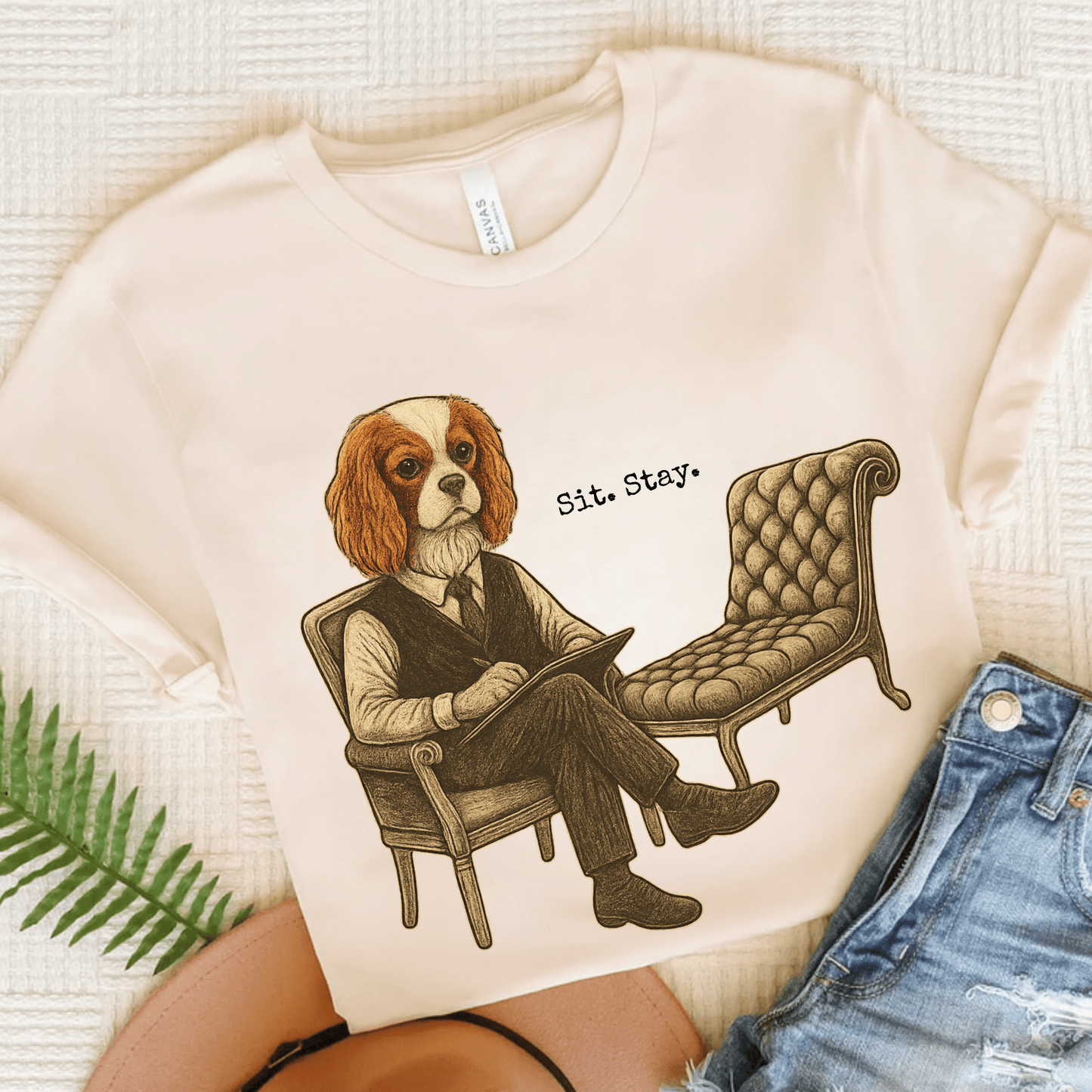 Printify T-Shirt Natural / S Blenheim King Charles Sit Stay TShirt