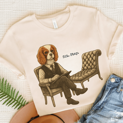 Printify T-Shirt Natural / S Blenheim King Charles Sit Stay TShirt