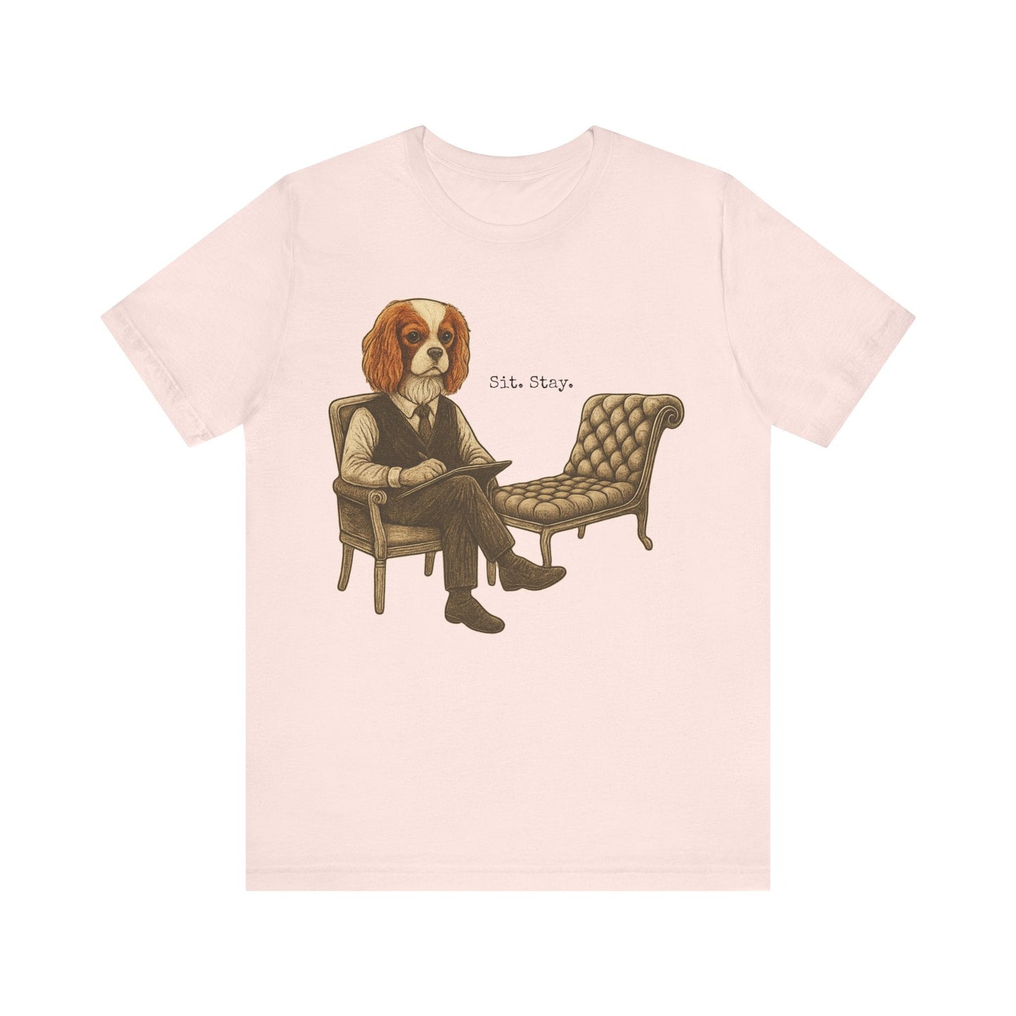 Printify T-Shirt Blenheim King Charles Sit Stay TShirt