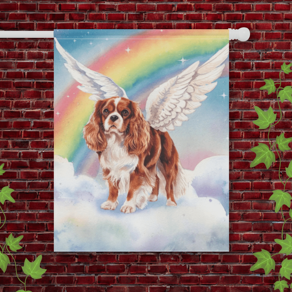 Printify Garden Flag 24.5'' × 32'' Blenheim King Charles Spaniel Rainbow Bridge Flag