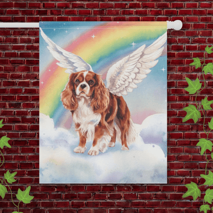 Printify Garden Flag 24.5'' × 32'' Blenheim King Charles Spaniel Rainbow Bridge Flag
