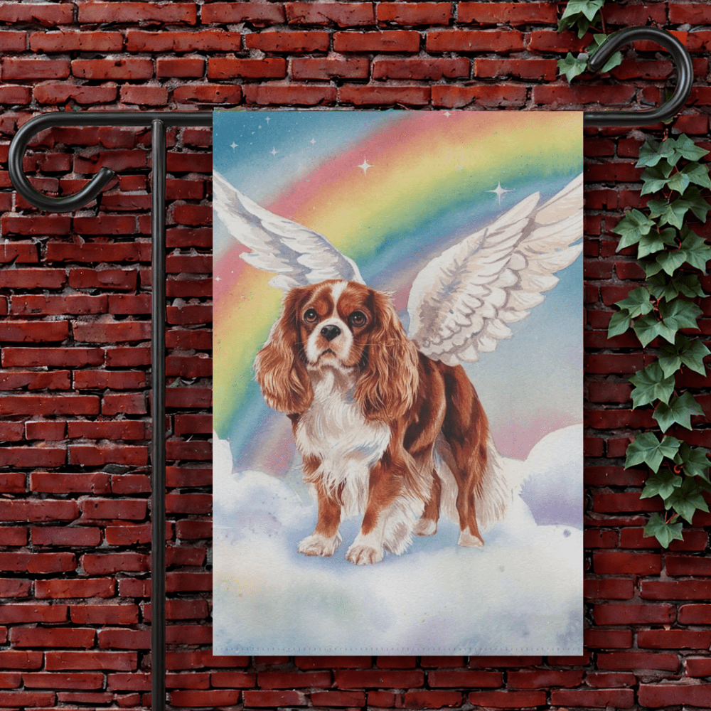 Printify Garden Flag 12'' × 18'' Blenheim King Charles Spaniel Rainbow Bridge Flag