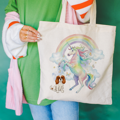 Blenheim Cavalier Watercolor Unicorn Tote Bag Natural 15" x 16"