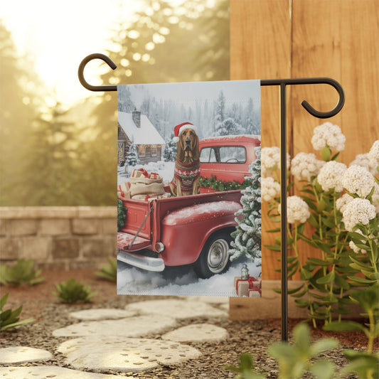 Bloodhound Dog Red Truck Christmas Garden Flag