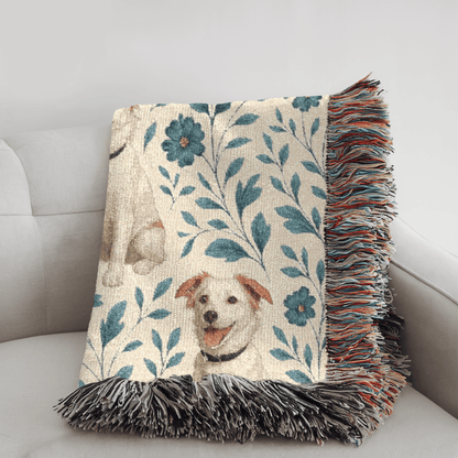 Blue Floral Mutt Woven Blanket