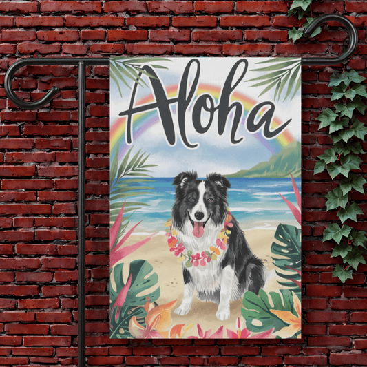 Printify Garden Flag 12'' × 18'' Border Collie Aloha Luau Garden Flag