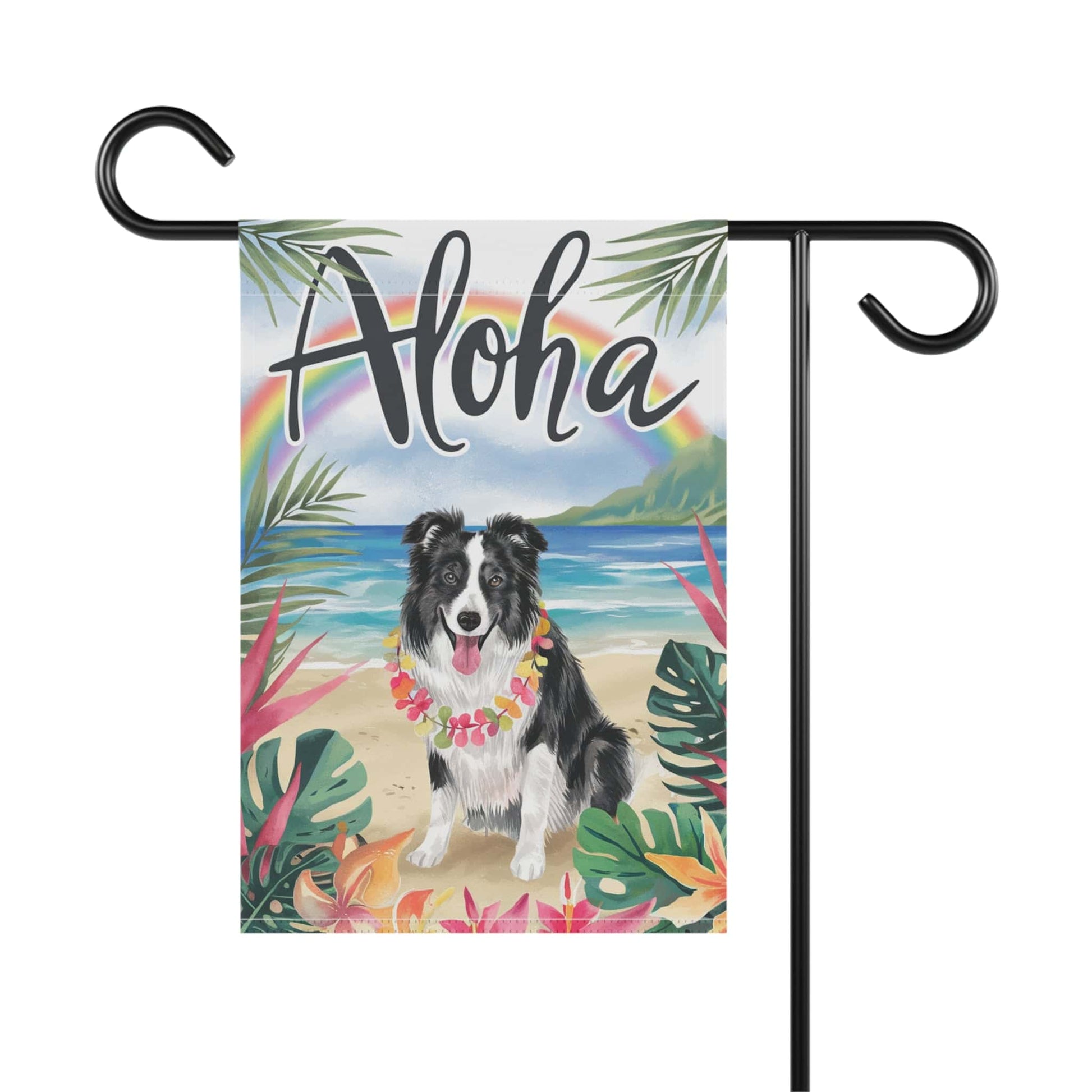 Printify Garden Flag Border Collie Aloha Luau Garden Flag
