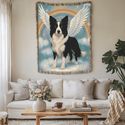 Printify Blanket Border Collie Angel Memorial Woven Blanket