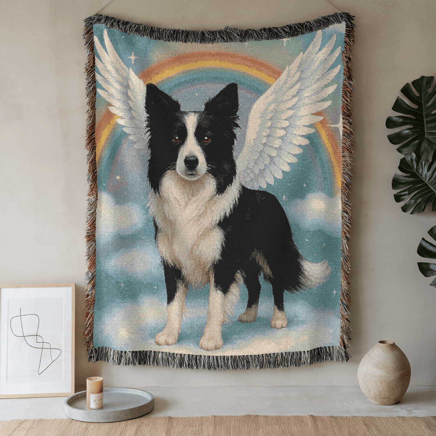 Printify Blanket 52'' × 37'' Border Collie Angel Memorial Woven Blanket