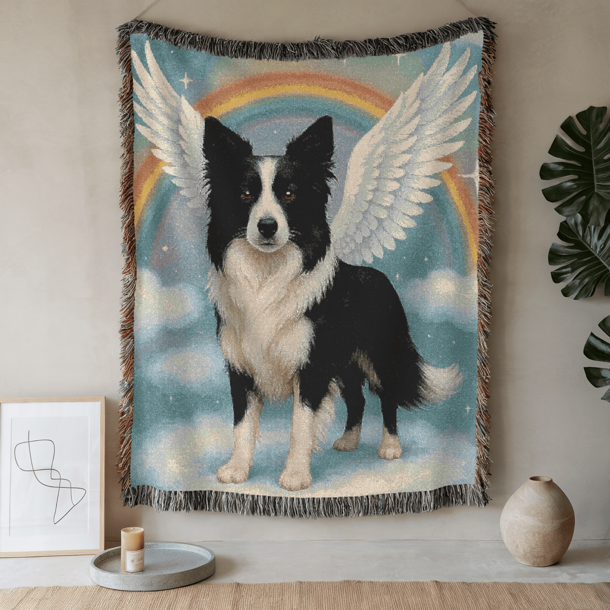 Printify Blanket 52'' × 37'' Border Collie Angel Memorial Woven Blanket