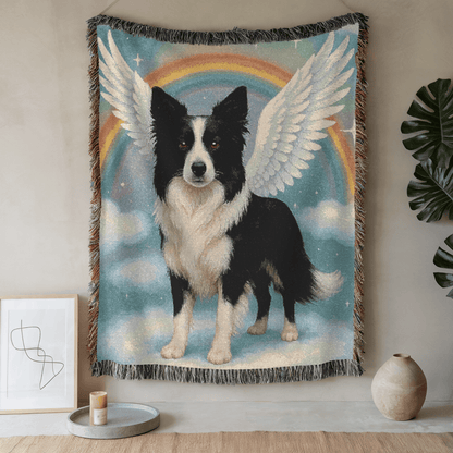 Printify Blanket 52'' × 37'' Border Collie Angel Memorial Woven Blanket