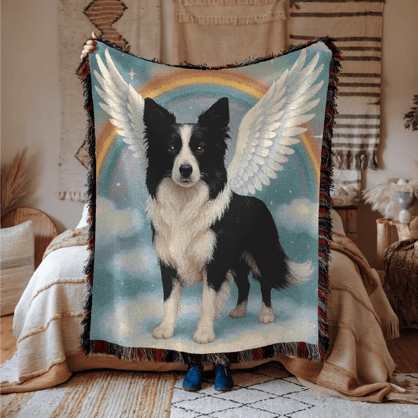 Printify Blanket Border Collie Angel Memorial Woven Blanket