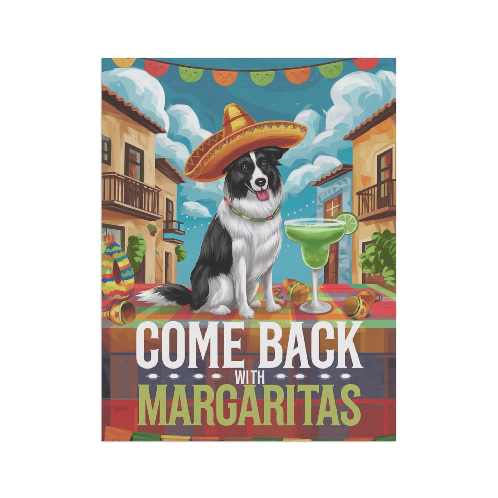 Printify Home Decor Border Collie Dog Garden Flag, Cinco de Mayo Fiesta Margarita Drinking Front Yard