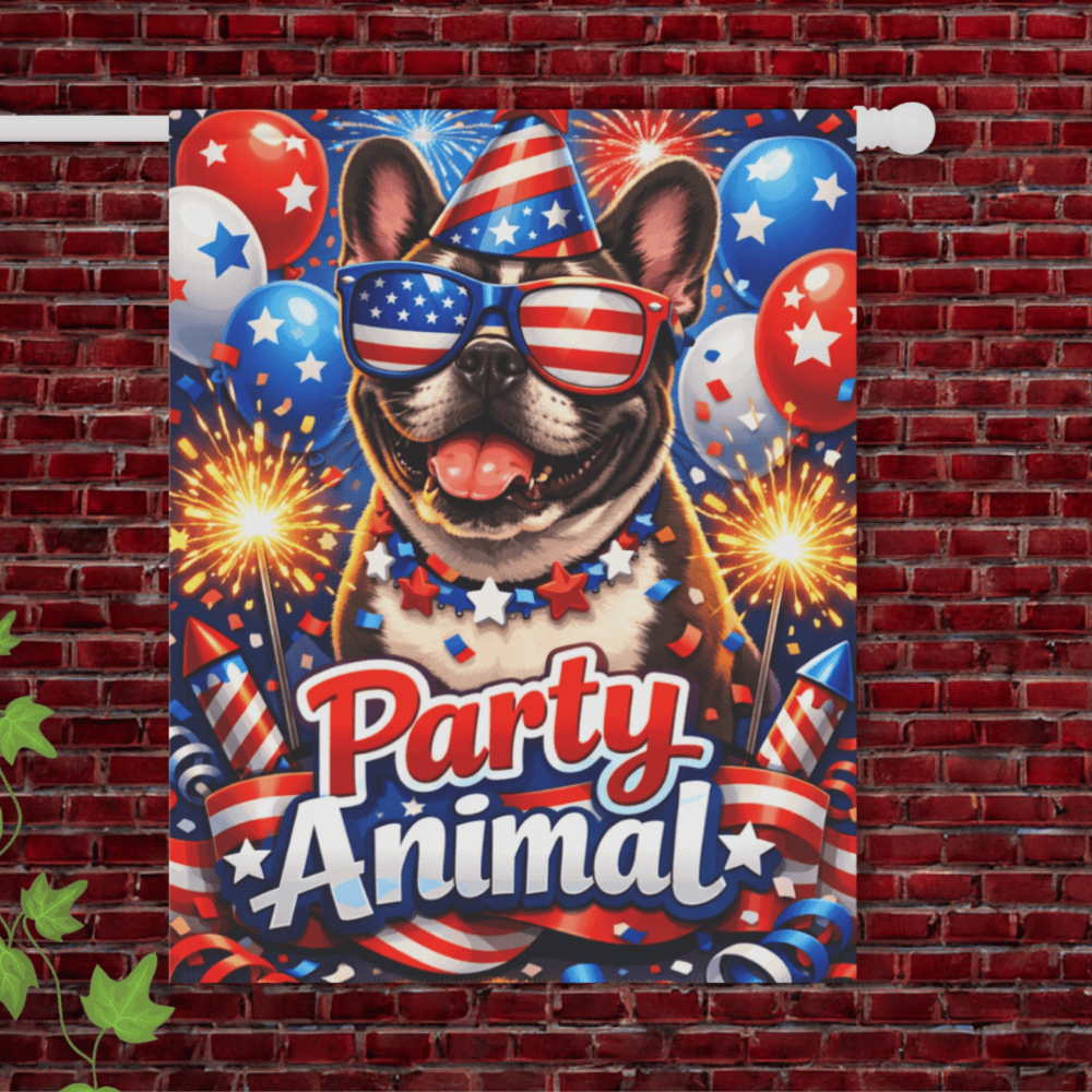 Personalized Frenchie 4th Party Animal Garden Flag 24.5'' × 32''