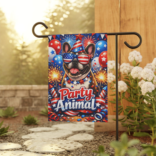 Personalized Frenchie 4th Party Animal Garden Flag