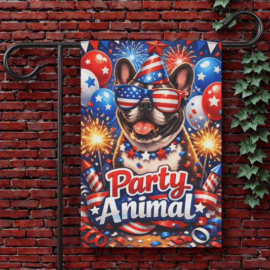 Personalized Frenchie 4th Party Animal Garden Flag 12'' × 18''
