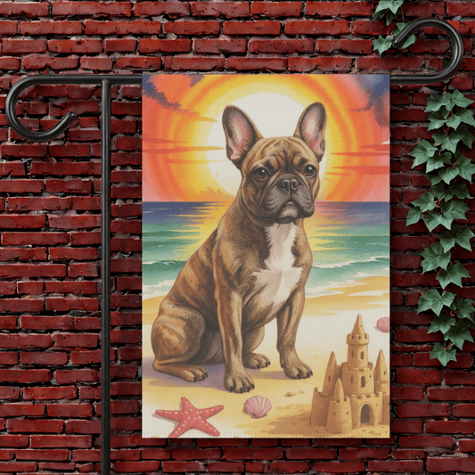 Brindle French Bulldog Beach Garden Flag 12'' × 18''