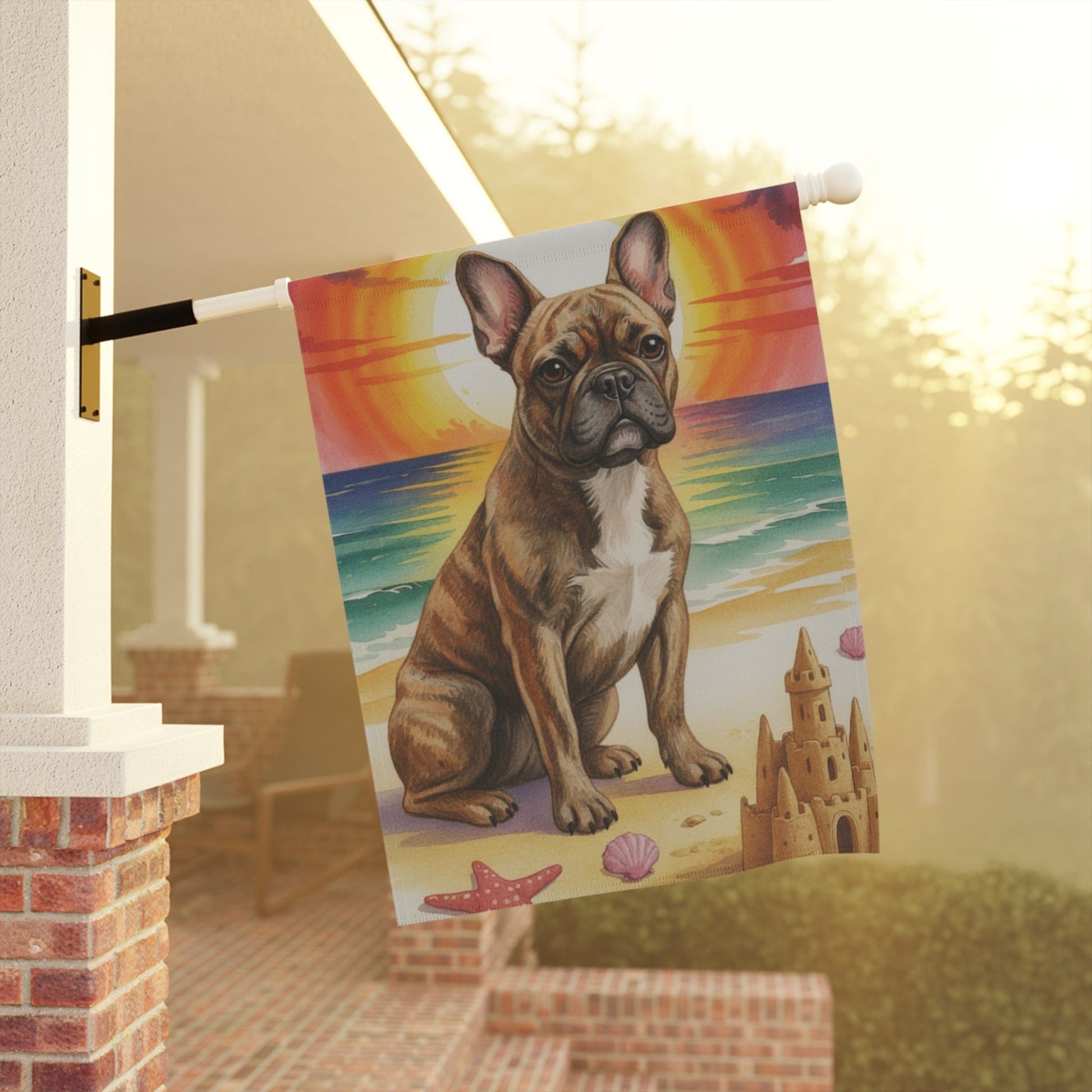 Brindle French Bulldog Beach Garden Flag