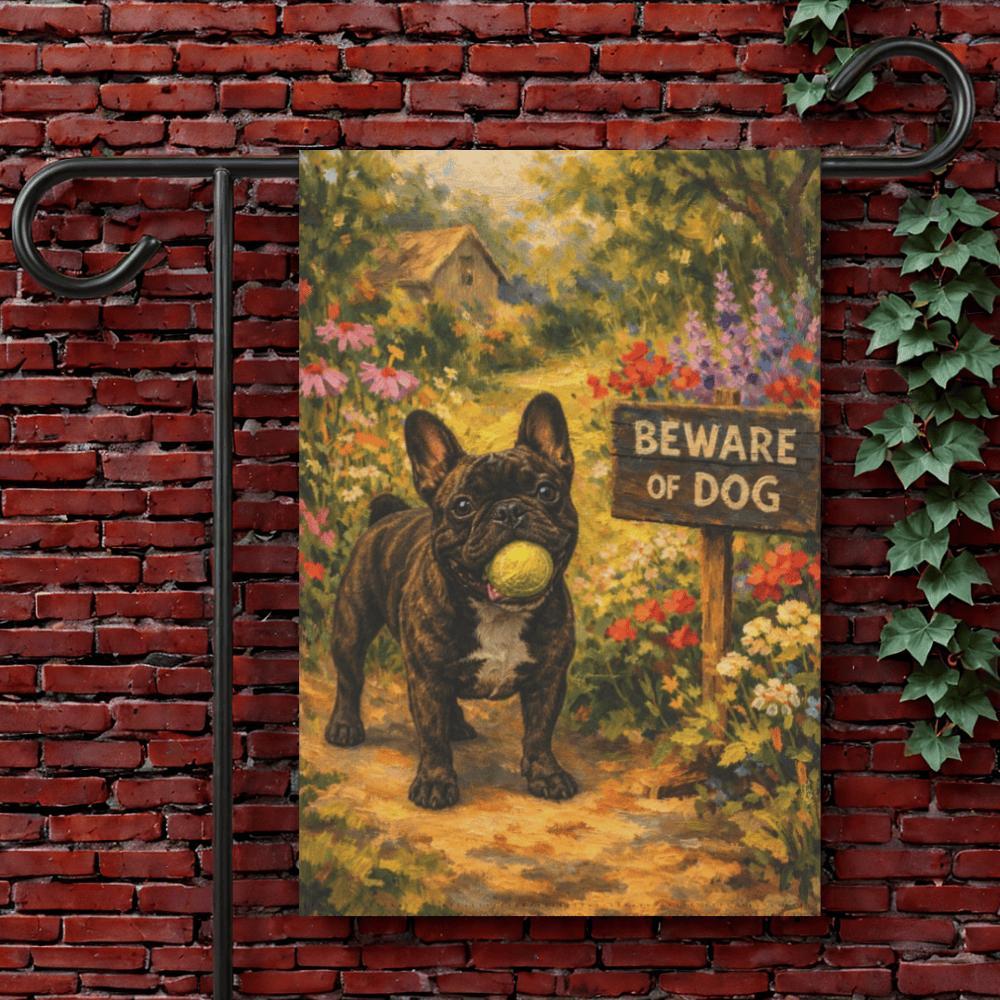 Personalized Frenchie Beware of Dog Funny Garden Flag 12'' × 18''