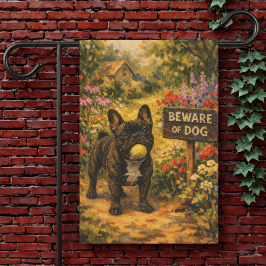 Personalized Frenchie Beware of Dog Funny Garden Flag 12'' × 18''
