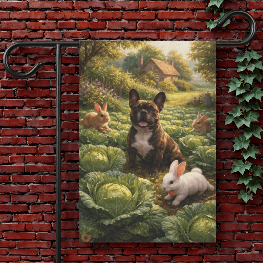 Brindle French Bulldog Cabbage Patch Gardening Garden Flag 12'' × 18''