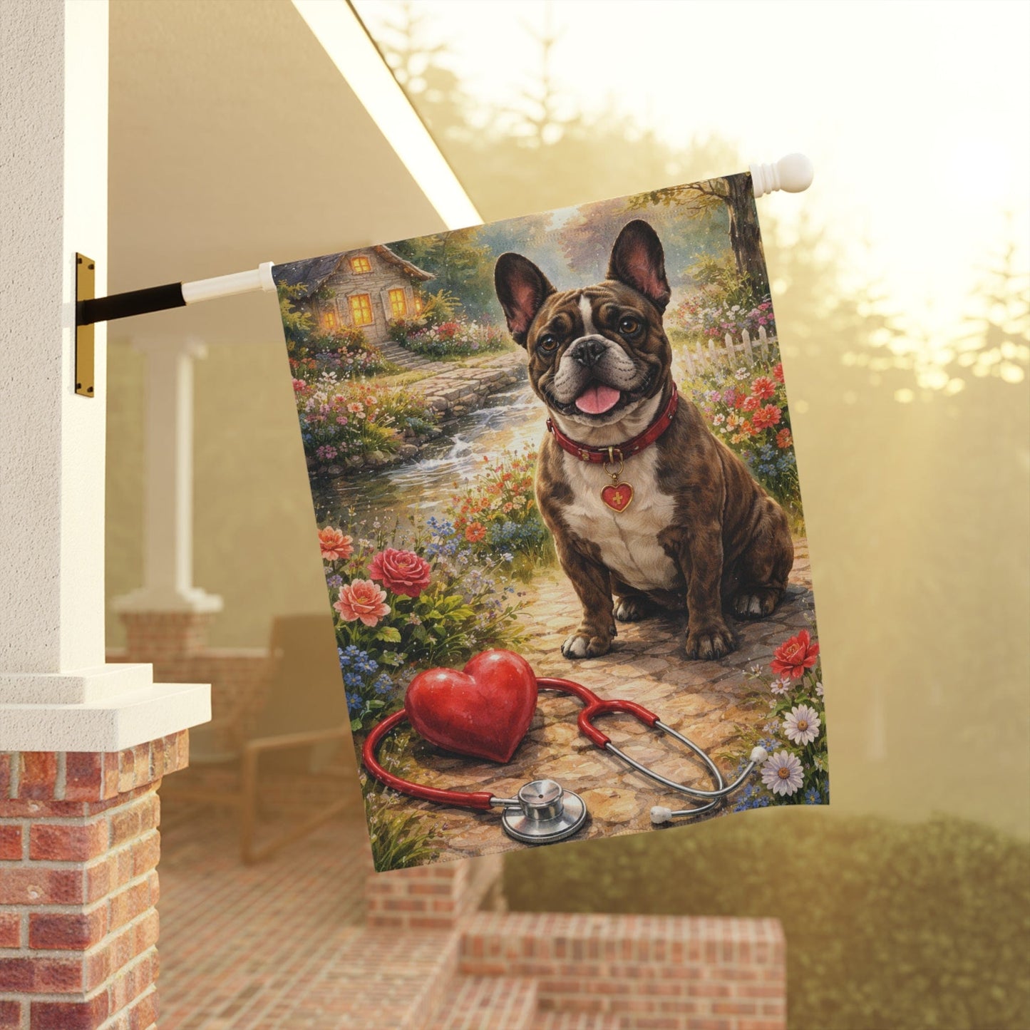 Brindle Frenchie Cardiologist Heart Health Garden Flag