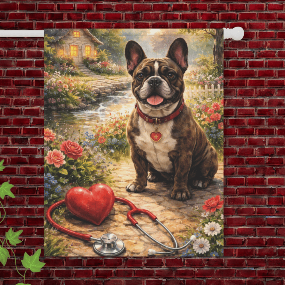 Brindle Frenchie Cardiologist Heart Health Garden Flag 24.5'' × 32''