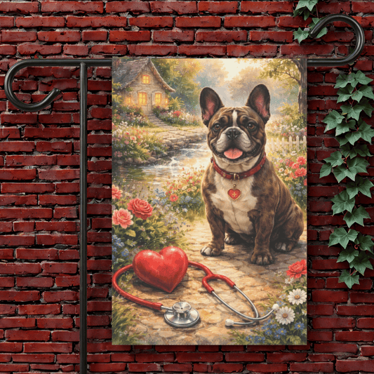 Brindle Frenchie Cardiologist Heart Health Garden Flag 12'' × 18''