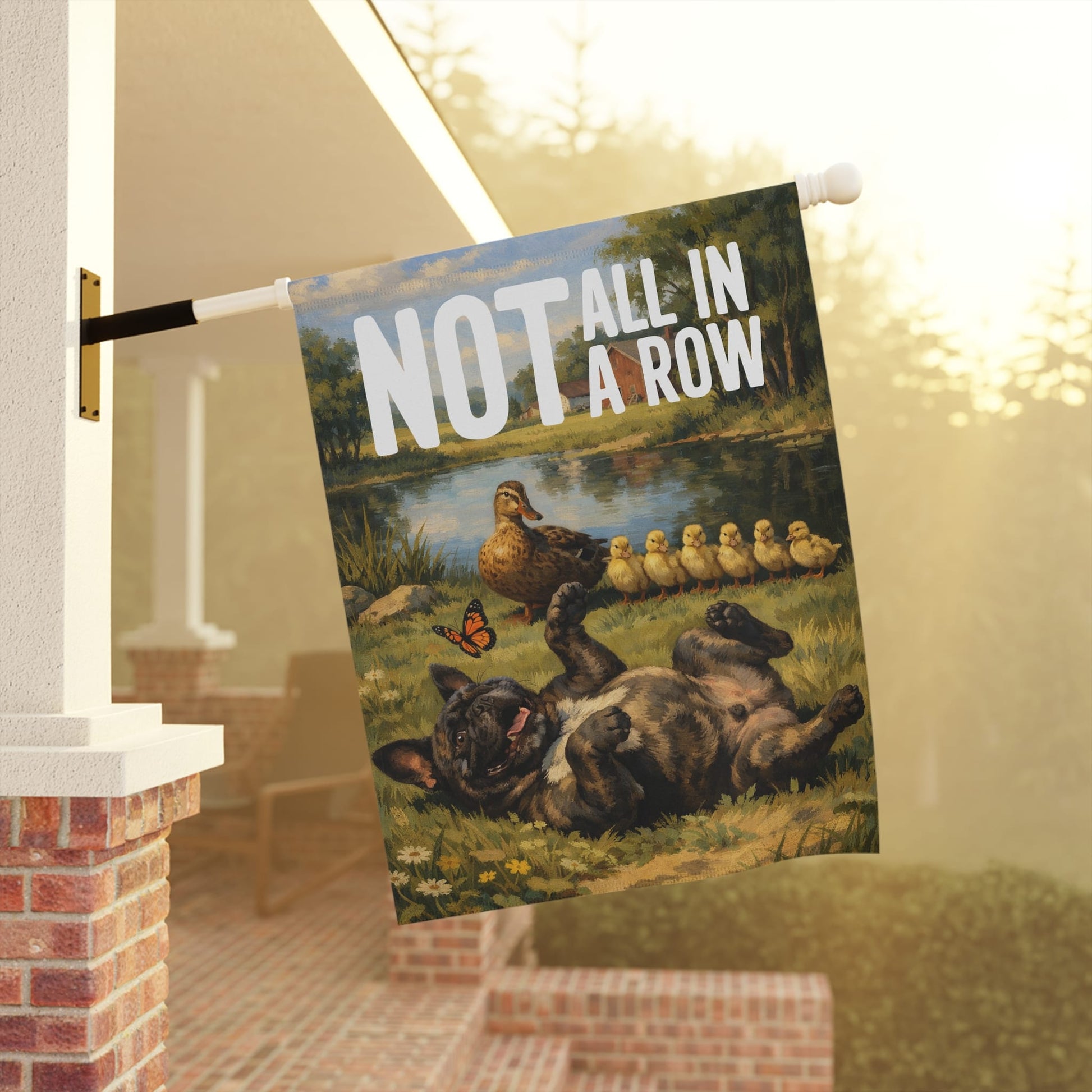 Brindle French Bulldog Ducks in a Row Garden Flag
