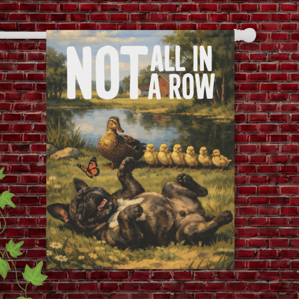 Brindle French Bulldog Ducks in a Row Garden Flag 24.5'' × 32''