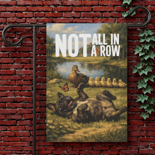 Brindle French Bulldog Ducks in a Row Garden Flag 12'' × 18''