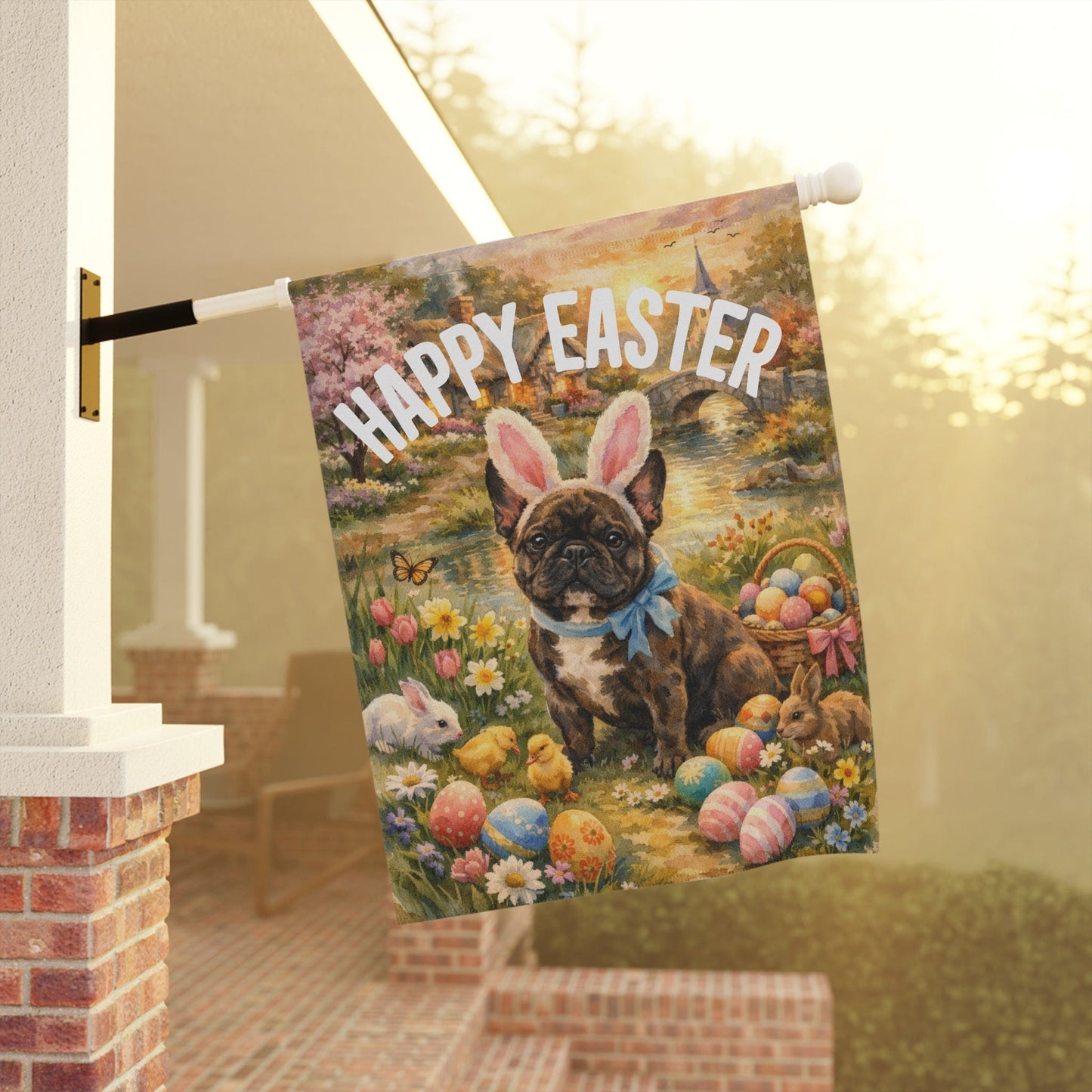 Personalized Frenchie Elegant Easter Garden Flag